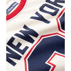 Pine Kids Cotton Knit Half Raglan Sleeves T-Shirt with New York Print - White