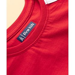 Pine Kids Cotton Knit Half Sleeves Striped T-Shirt With Bow Applique - Red