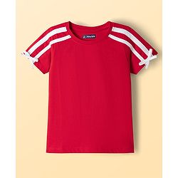 Pine Kids Cotton Knit Half Sleeves Striped T-Shirt With Bow Applique - Red