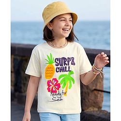 Pine Kids Cotton Knit Half Sleeves T-Shirt with Surfing Print - White