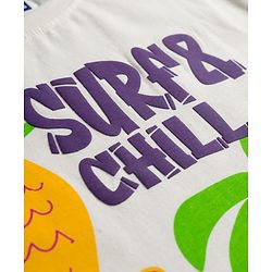 Pine Kids Cotton Knit Half Sleeves T-Shirt with Surfing Print - White