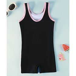 Pine Active Sleeveless Text Printed Legged Swimsuit - Black