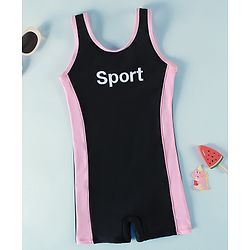Pine Active Sleeveless Text Printed Legged Swimsuit - Black
