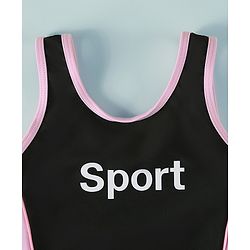 Pine Active Sleeveless Text Printed Legged Swimsuit - Black