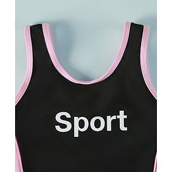 Pine Active Sleeveless Text Printed Legged Swimsuit - Black