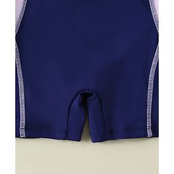 Pine Active Raglan Half Sleeves Floral Printed Legged Swimsuit - Navy Blue