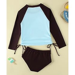 Pine Active Raglan Full Sleeves Text Printed Two Piece Swimsuit - Light Blue