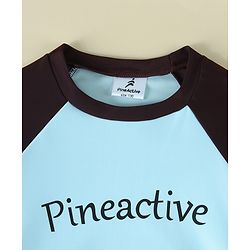 Pine Active Raglan Full Sleeves Text Printed Two Piece Swimsuit - Light Blue