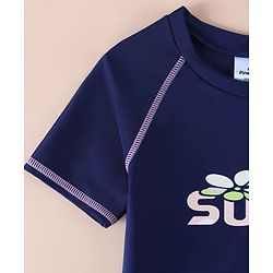 Pine Active Raglan Half Sleeves Surf Printed Two Piece Swimsuit - Navy Blue