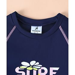 Pine Active Raglan Half Sleeves Surf Printed Two Piece Swimsuit - Navy Blue
