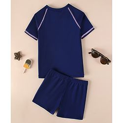 Pine Active Raglan Half Sleeves Surf Printed Two Piece Swimsuit - Navy Blue
