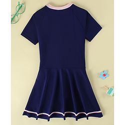 Pine Kids Half Raglan Sleeves Solid Color Frock Swimsuit - Navy Blue