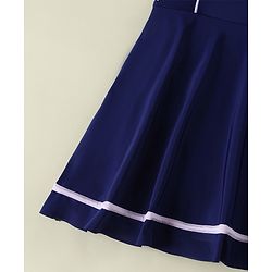 Pine Kids Half Raglan Sleeves Solid Color Frock Swimsuit - Navy Blue