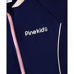 Pine Kids Half Raglan Sleeves Solid Color Frock Swimsuit - Navy Blue