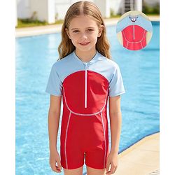 Pine Active Half Sleeves Cut N Sew Solid Legged Swimsuit - Fuchsia