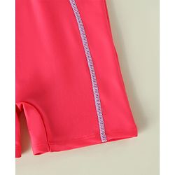 Pine Active Half Sleeves Cut N Sew Solid Legged Swimsuit - Fuchsia