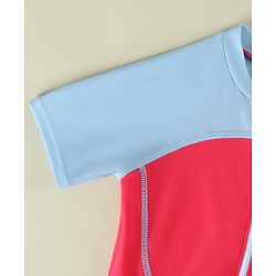 Pine Active Half Sleeves Cut N Sew Solid Legged Swimsuit - Fuchsia