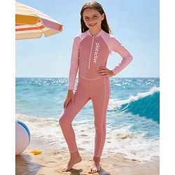 Pine Active Raglan Full Sleeves Text Printed Legged Swimsuit - Pink