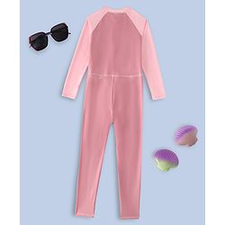 Pine Active Raglan Full Sleeves Text Printed Legged Swimsuit - Pink