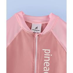 Pine Active Raglan Full Sleeves Text Printed Legged Swimsuit - Pink