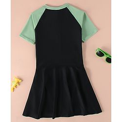 Pine Kids Raglan Half Sleeves Text Printed Frock Swimsuit - Black