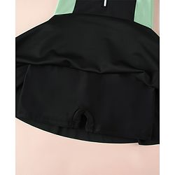 Pine Kids Raglan Half Sleeves Text Printed Frock Swimsuit - Black