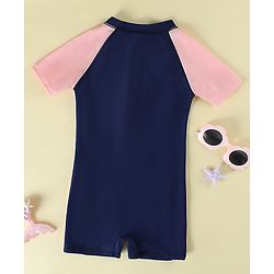 Pine Kids Raglan Half Sleeves Cut N Sew Legged Swimsuit - Navy Blue