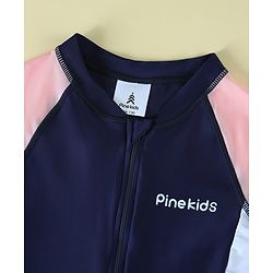 Pine Kids Raglan Half Sleeves Cut N Sew Legged Swimsuit - Navy Blue
