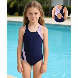 Pine Kids Sleeveless Solid V Cut Swimsuit - Navy Blue