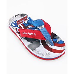 Pine Kids Marvel Slip On Flip Flops with Captain America Print - Red