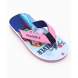 Pine Kids Disney Slip On Flip Flops with Elsa & Anna Print - Blue