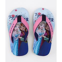 Pine Kids Disney Slip On Flip Flops with Elsa & Anna Print - Blue