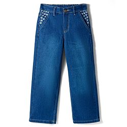 Pine Kids Denim Woven Full Length Jeans with Floral Embroidery - Blue