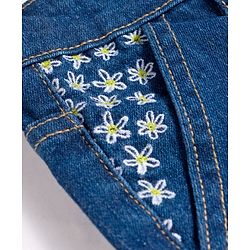 Pine Kids Denim Woven Full Length Jeans with Floral Embroidery - Blue