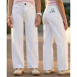 Pine Kids Denim Woven Full Length Solid Color Jeans - White