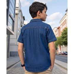 Pine Kids Solid Denim Shirt with Pockets - Dark Blue