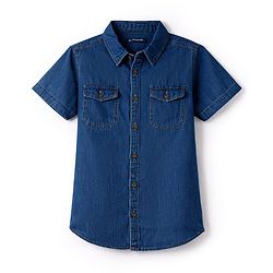 Pine Kids Solid Denim Shirt with Pockets - Dark Blue