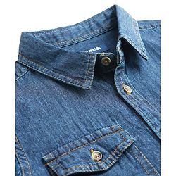 Pine Kids Solid Denim Shirt with Pockets - Dark Blue