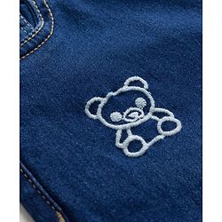 Pine Kids Woven Full Length Washed Bear Embroidered Jeans - Navy Blue