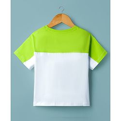 Pine Kids Cotton Knit Drop Shoulder Half Sleeves Cut & Sew T-Shirt with Happy Embroidery - White