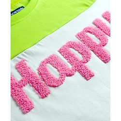 Pine Kids Cotton Knit Drop Shoulder Half Sleeves Cut & Sew T-Shirt with Happy Embroidery - White
