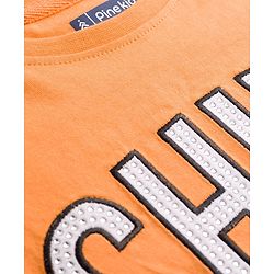 Pine Kids Cotton Knit Half Sleeves T-Shirt With Rhinestone & Embroidery Detailing - Orange