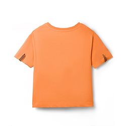 Pine Kids Cotton Knit Half Sleeves T-Shirt With Rhinestone & Embroidery Detailing - Orange