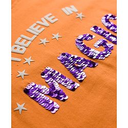 Pine Kids Cotton Knit Half Sleeves T-Shirt with Sequin Detailing - Orange