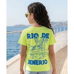 Pine Kids Cotton Knit Half Sleeves T-Shirt With Front & Back Rio Print - Lime Green
