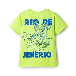 Pine Kids Cotton Knit Half Sleeves T-Shirt With Front & Back Rio Print - Lime Green