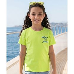 Pine Kids Cotton Knit Half Sleeves T-Shirt With Front & Back Rio Print - Lime Green