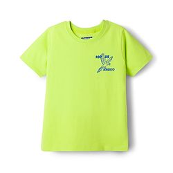 Pine Kids Cotton Knit Half Sleeves T-Shirt With Front & Back Rio Print - Lime Green