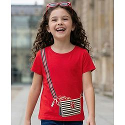 Pine Kids 100% Cotton Knit Half Sleeves Purse Printed T-Shirt - Red