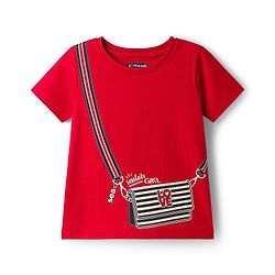 Pine Kids 100% Cotton Knit Half Sleeves Purse Printed T-Shirt - Red